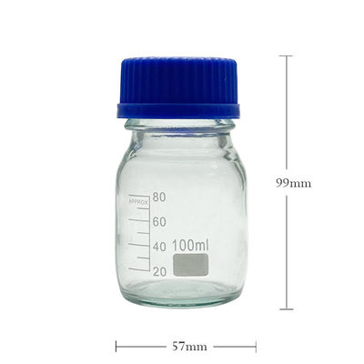 Botellas de laboratorio de vidrio de 100 ml de reactivo con tapa de tornillo azul