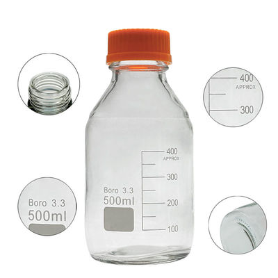 Laboratorio 500 ml Botella de reactivo para almacenamiento de medios de vidrio de tornillo amarillo de fondo redondo