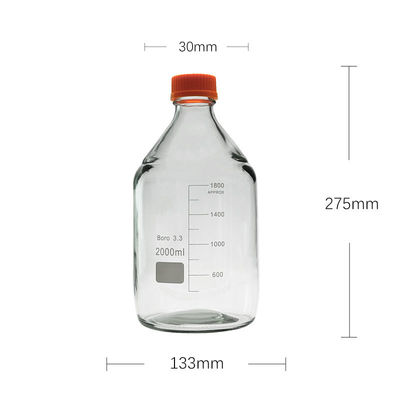 Laboratorio personalizable Botella de reactivo para almacenamiento de medios de vidrio de tornillo amarillo de fondo redondo de 2000 ml