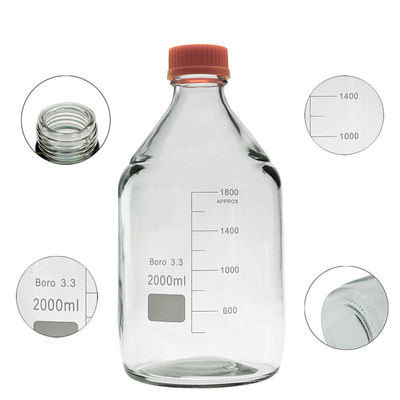 Laboratorio personalizable Botella de reactivo para almacenamiento de medios de vidrio de tornillo amarillo de fondo redondo de 2000 ml