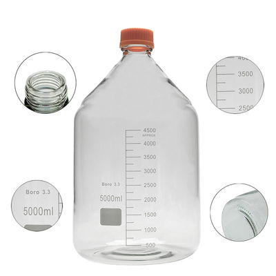 Laboratorio personalizable 5000 ml Botella redonda de fondo amarillo de vidrio de tornillo para almacenamiento de medios de reacción