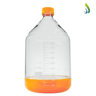 Laboratorio personalizable 5000 ml Botella redonda de fondo amarillo de vidrio de tornillo para almacenamiento de medios de reacción