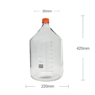 Laboratorio personalizable 10L Botella redonda de fondo amarillo de vidrio de tornillo para almacenamiento de medios de reacción