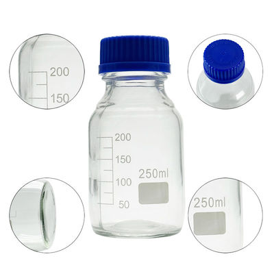 Botellas de laboratorio de vidrio con reactivo de 250 ml con tapa de tornillo azul