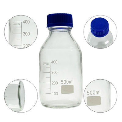 Botellas de laboratorio de vidrio de 500 ml de reactivo con tapa de tornillo azul