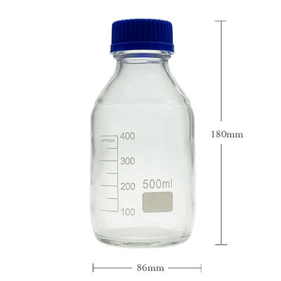 Botellas de laboratorio de vidrio de 500 ml de reactivo con tapa de tornillo azul