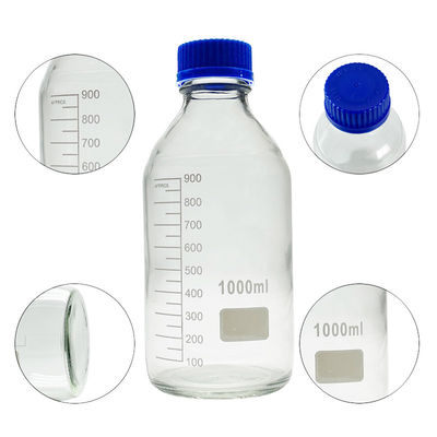 OEM ODM botellas de laboratorio de vidrio con reactivo de 1000 ml con tapa de tornillo azul